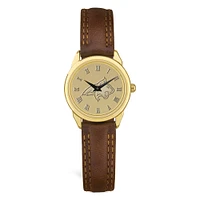 Women's Montana State Bobcats Gold Medallion Brown Leather Wristwatch