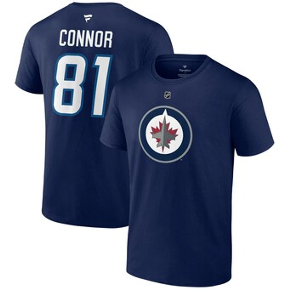 Men's Fanatics Kyle Connor Navy Winnipeg Jets Authentic Stack Name & Number T-Shirt