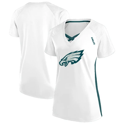 Women's Fanatics  White Philadelphia Eagles Plus Glitter Lace-Up V- Neck T-Shirt