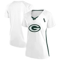 Women's Fanatics  White Green Bay Packers Plus Glitter Lace-Up V- Neck T-Shirt