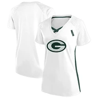 Women's Fanatics  White Green Bay Packers Plus Glitter Lace-Up V- Neck T-Shirt