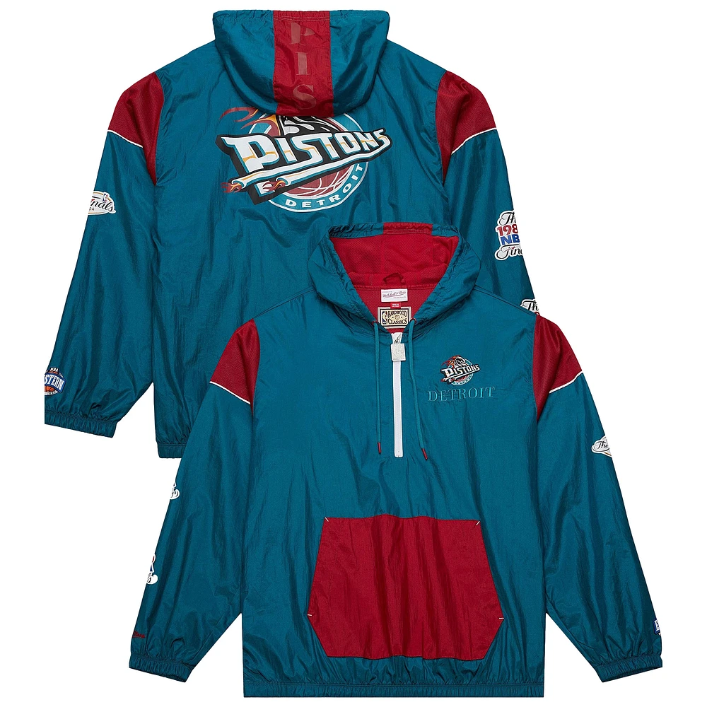 Unisex Mitchell & Ness  Teal Detroit Pistons Hardwood Classics Team OG 3.0 Anorak Half-Zip Windbreaker Jacket