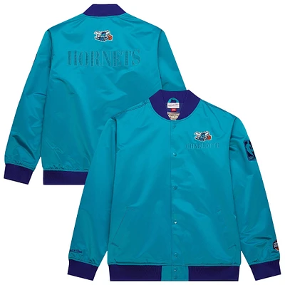 Men's Mitchell & Ness Teal Charlotte Hornets Hardwood Classics Team OG 3.0 Lightweight Satin Full-Snap Jacket