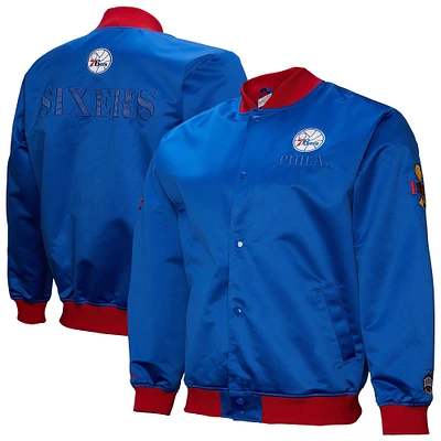 Men's Mitchell & Ness Royal Philadelphia 76ers Hardwood Classics Team OG 3.0 Lightweight Satin Full-Snap Jacket