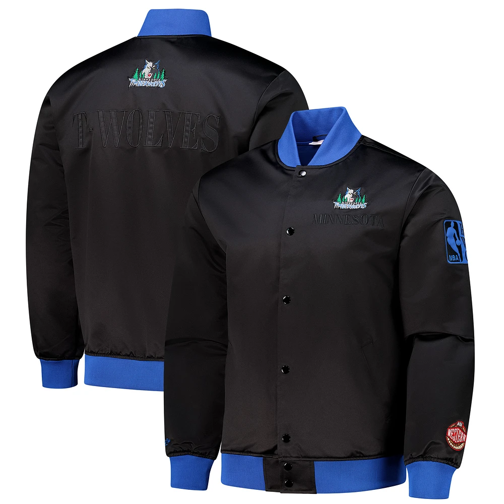 Men's Mitchell & Ness Black Minnesota Timberwolves Hardwood Classics Team OG 3.0 Lightweight Satin Full-Snap Jacket