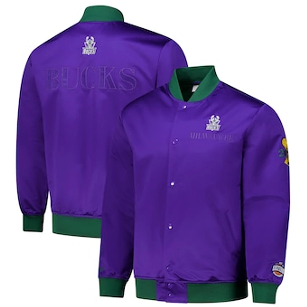 Men's Mitchell & Ness Purple Milwaukee Bucks Hardwood Classics Team OG 3.0 Lightweight Satin Full-Snap Jacket