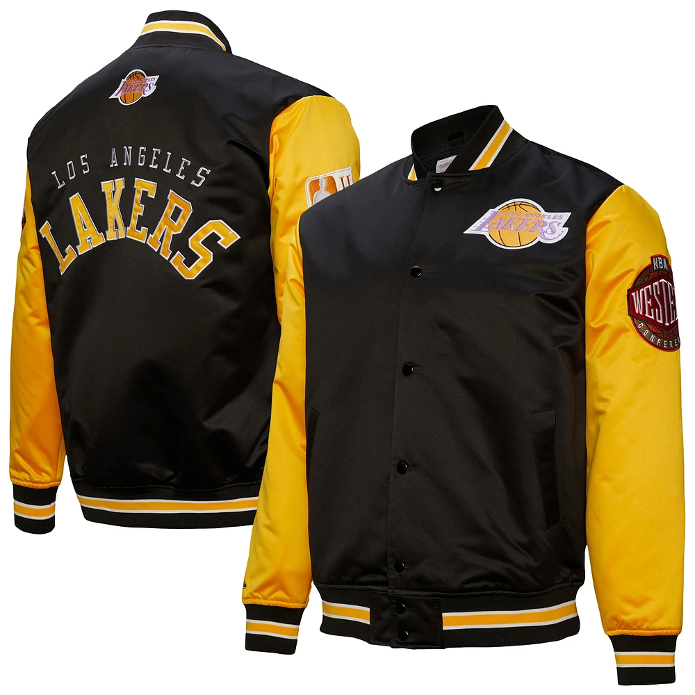 Men's Mitchell & Ness  Black Los Angeles Lakers Hardwood Classic Primetime Full-Snap Satin Jacket