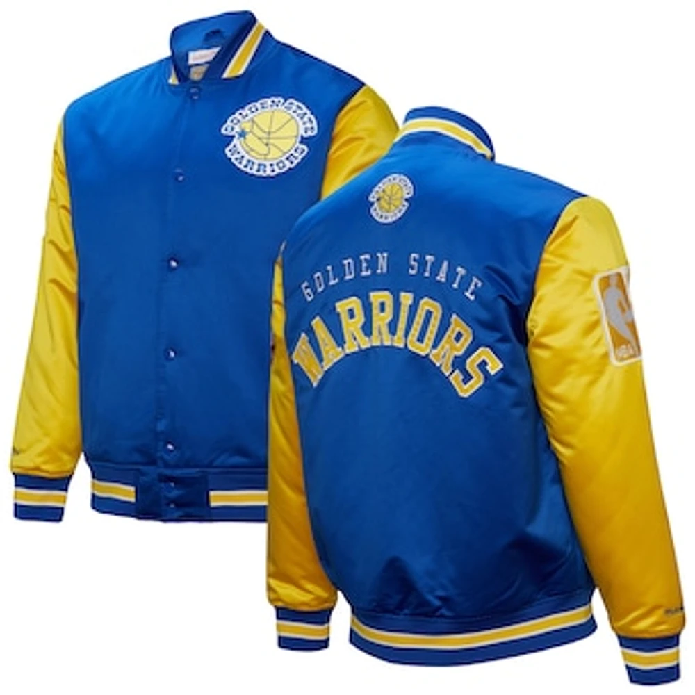 Men's Mitchell & Ness  Royal Golden State Warriors Hardwood Classic Primetime Full-Snap Satin Jacket