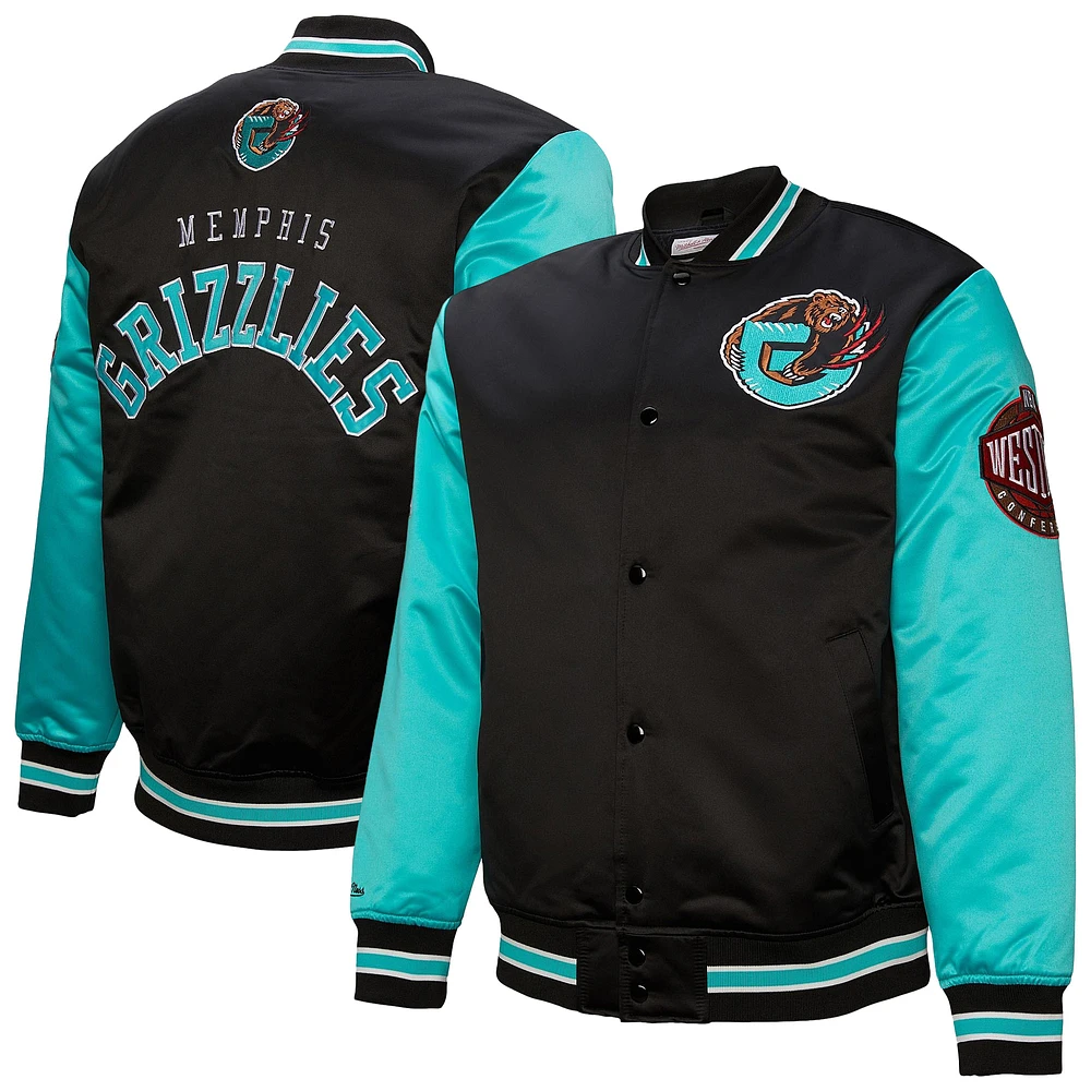 Men's Mitchell & Ness  Black Memphis Grizzlies Hardwood Classic Primetime Full-Snap Satin Jacket