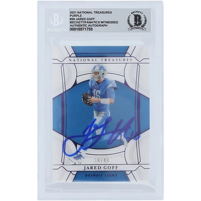 Jared Goff Detroit Lions Autographed 2021 Panini National Treasures Purple #39 #/49 Beckett Fanatics Witnessed Authenticated 10 Card