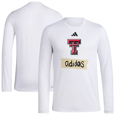 Men's adidas White Texas Tech Red Raiders Tape AEROREADY Long Sleeve T-Shirt