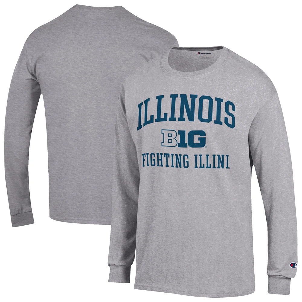 Men's Champion Gray Illinois Fighting Illini Big Ten Long Sleeve T-Shirt
