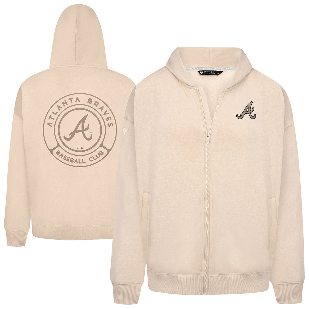 Men's Levelwear Khaki Atlanta Braves Uphill Oversized Full-Zip Hoodie