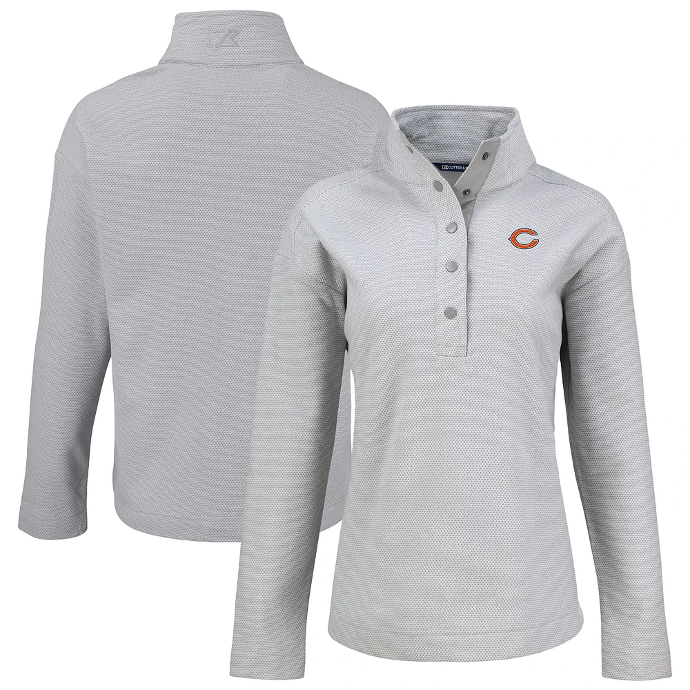 Women's Cutter & Buck Gray Chicago Bears Hunts Point Eco Half-Snap Sweatshirt