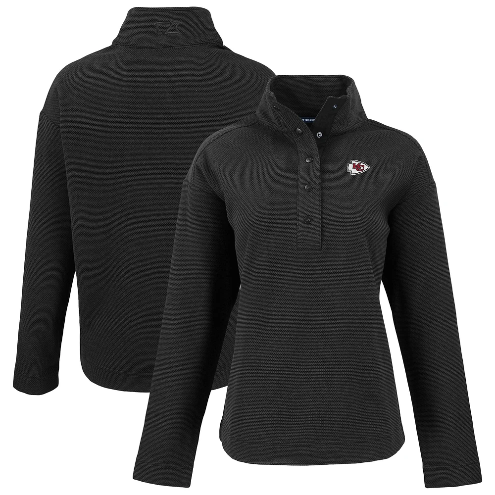 Women's Cutter & Buck  Black Kansas City Chiefs Hunts Point Eco Half-Snap Sweatshirt