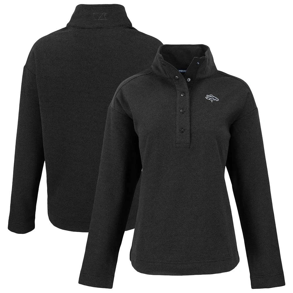 Women's Cutter & Buck Black Denver Broncos Hunts Point Eco Half-Snap Sweatshirt