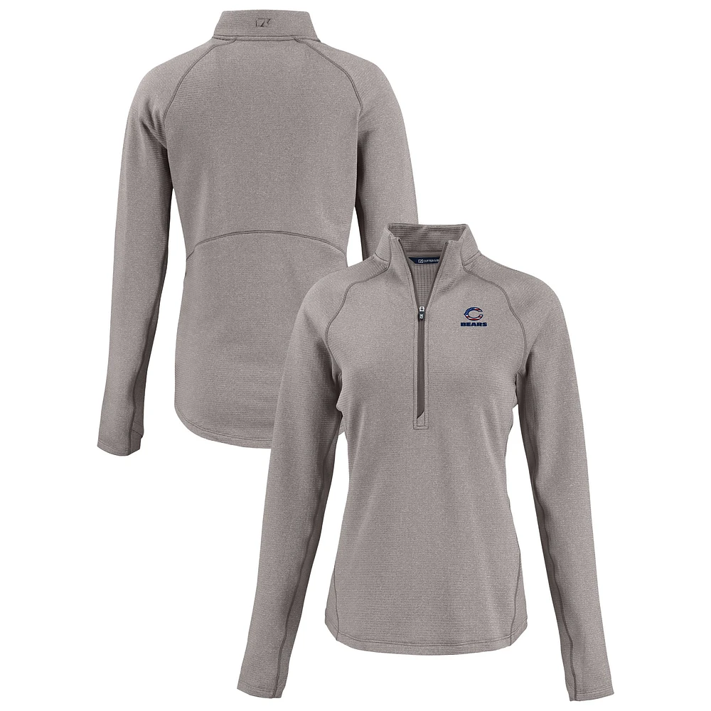 Women's Cutter & Buck Heather Gray Chicago Bears Americana Peshastin Eco Fleece Recycled Tri-Blend Raglan Half-Zip Jacket