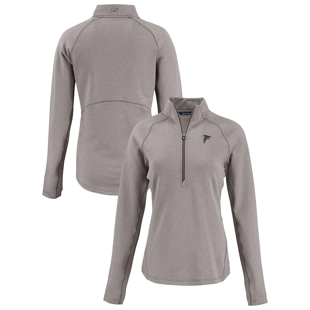 Women's Cutter & Buck Heather Gray Atlanta Falcons Peshastin Eco Fleece Recycled Tri-Blend Raglan Half-Zip Jacket