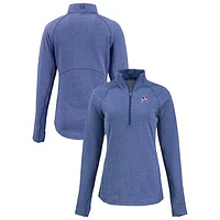 Women's Cutter & Buck Heather Royal New England Patriots  Peshastin Eco Fleece Recycled Tri-Blend Raglan Half-Zip Jacket