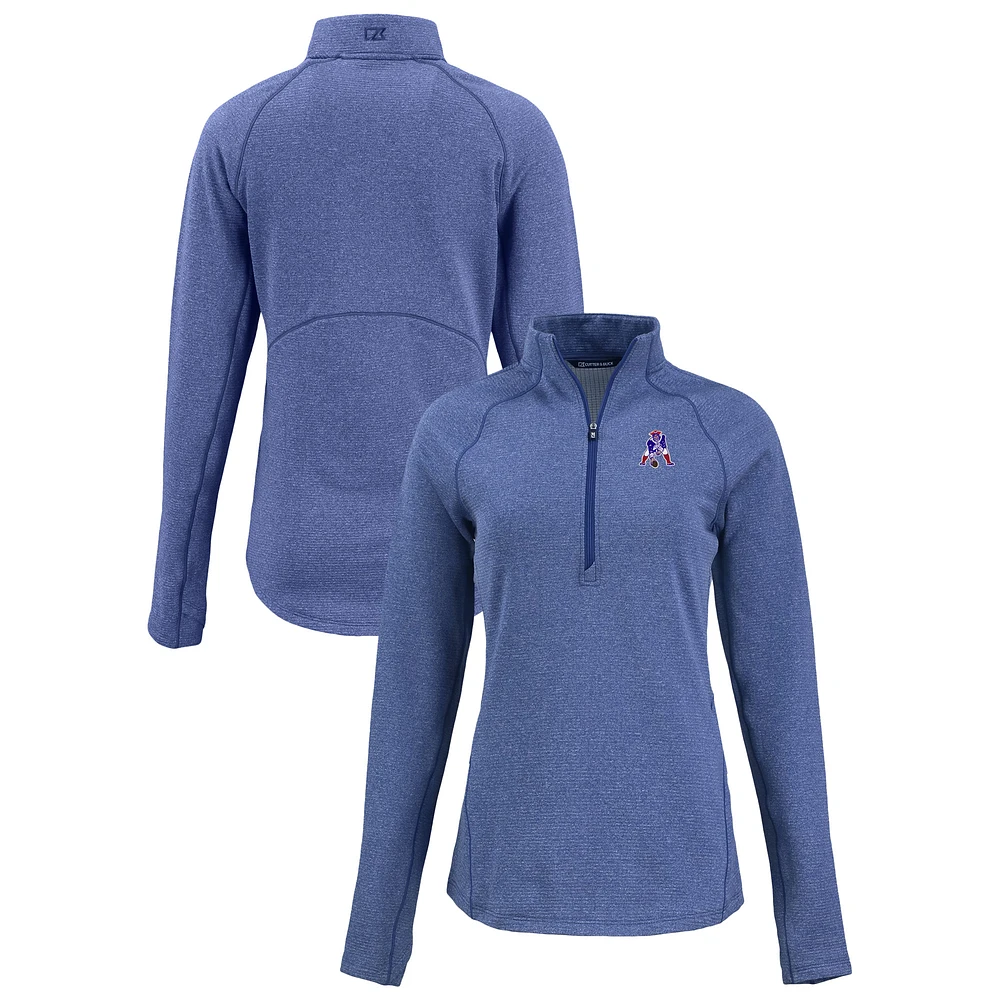 Women's Cutter & Buck Heather Royal New England Patriots Peshastin Eco Fleece Recycled Tri-Blend Raglan Half-Zip Jacket