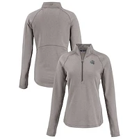 Women's Cutter & Buck Heather Gray New England Patriots Peshastin Eco Fleece Recycled Tri-Blend Raglan Half-Zip Jacket