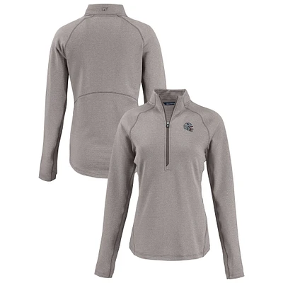 Women's Cutter & Buck Heather Gray New England Patriots Peshastin Eco Fleece Recycled Tri-Blend Raglan Half-Zip Jacket