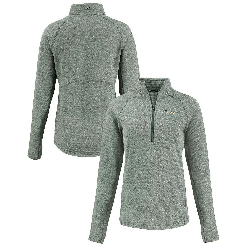 Women's Cutter & Buck Heather Green New York Titans Gridiron Classics Peshastin Eco Fleece Recycled Tri-Blend Raglan Half-Zip Jacket