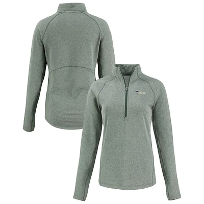Women's Cutter & Buck Heather Green New York Titans Gridiron Classics Peshastin Eco Fleece Recycled Tri-Blend Raglan Half-Zip Jacket
