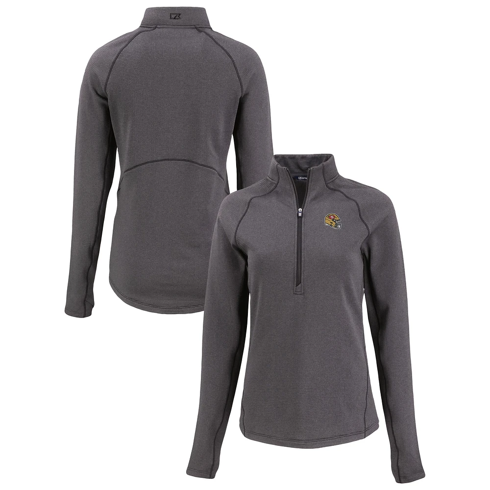 Women's Cutter & Buck Heather San Francisco 49ers Peshastin Eco Fleece Recycled Tri-Blend Raglan Half-Zip Jacket