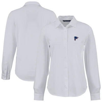 Women's Cutter & Buck White Atlanta Falcons Americana Advantage Eco Soft Pique Tri-Blend Long Sleeve Button-Up Shirt