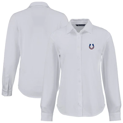 Women's Cutter & Buck White Indianapolis Colts Americana Advantage Eco Soft Pique Tri-Blend Long Sleeve Button-Up Shirt