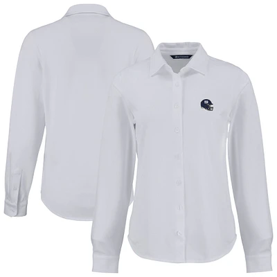 Women's Cutter & Buck New York Giants Advantage Eco Soft Pique Tri-Blend Long Sleeve Button-Up Shirt