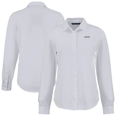 Women's Cutter & Buck White New Orleans Saints Americana Advantage Eco Soft Pique Tri-Blend Long Sleeve Button-Up Shirt