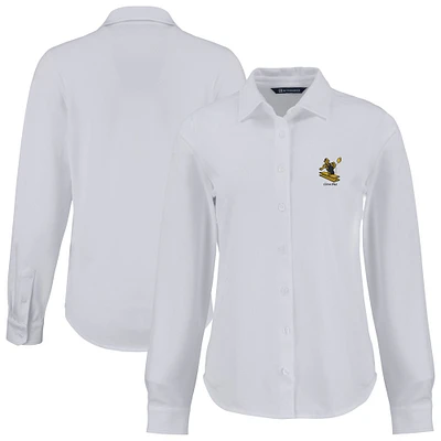 Women's Cutter & Buck Pittsburgh Steelers Advantage Eco Soft Pique Tri-Blend Long Sleeve Button-Up Shirt