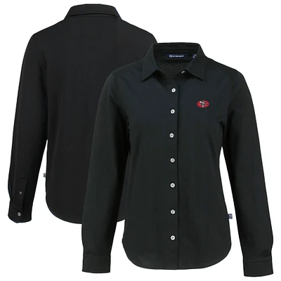 Women's Cutter & Buck Black San Francisco 49ers  Advantage Eco Soft Pique Tri-Blend Long Sleeve Button-Up Shirt