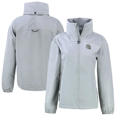 Women's Cutter & Buck Gray Miami Dolphins Helmet Charter Eco Recycled Full-Zip Jacket