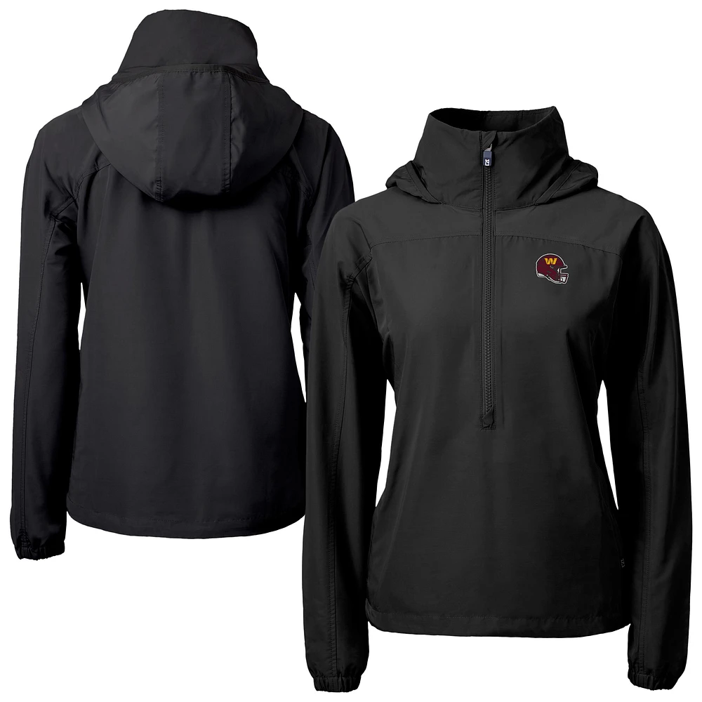 Women's Cutter & Buck Black Washington Commanders Charter Eco Recycled Half-Zip Hooded Anorak Jacket