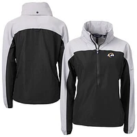 Women's Cutter & Buck Black Los Angeles Rams  Charter Eco Recycled Half-Zip Hooded Anorak Jacket