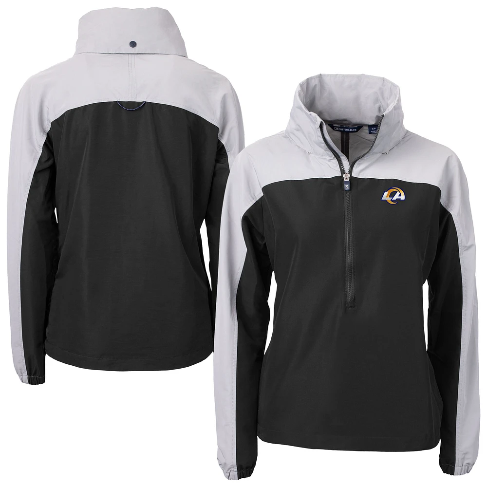 Women's Cutter & Buck Black Los Angeles Rams Charter Eco Recycled Half-Zip Hooded Anorak Jacket