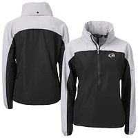 Women's Cutter & Buck Black Los Angeles Rams  Charter Eco Recycled Half-Zip Hooded Anorak Jacket