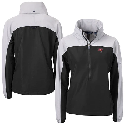 Women's Cutter & Buck Black Tampa Bay Buccaneers  Charter Eco Recycled Half-Zip Hooded Anorak Jacket