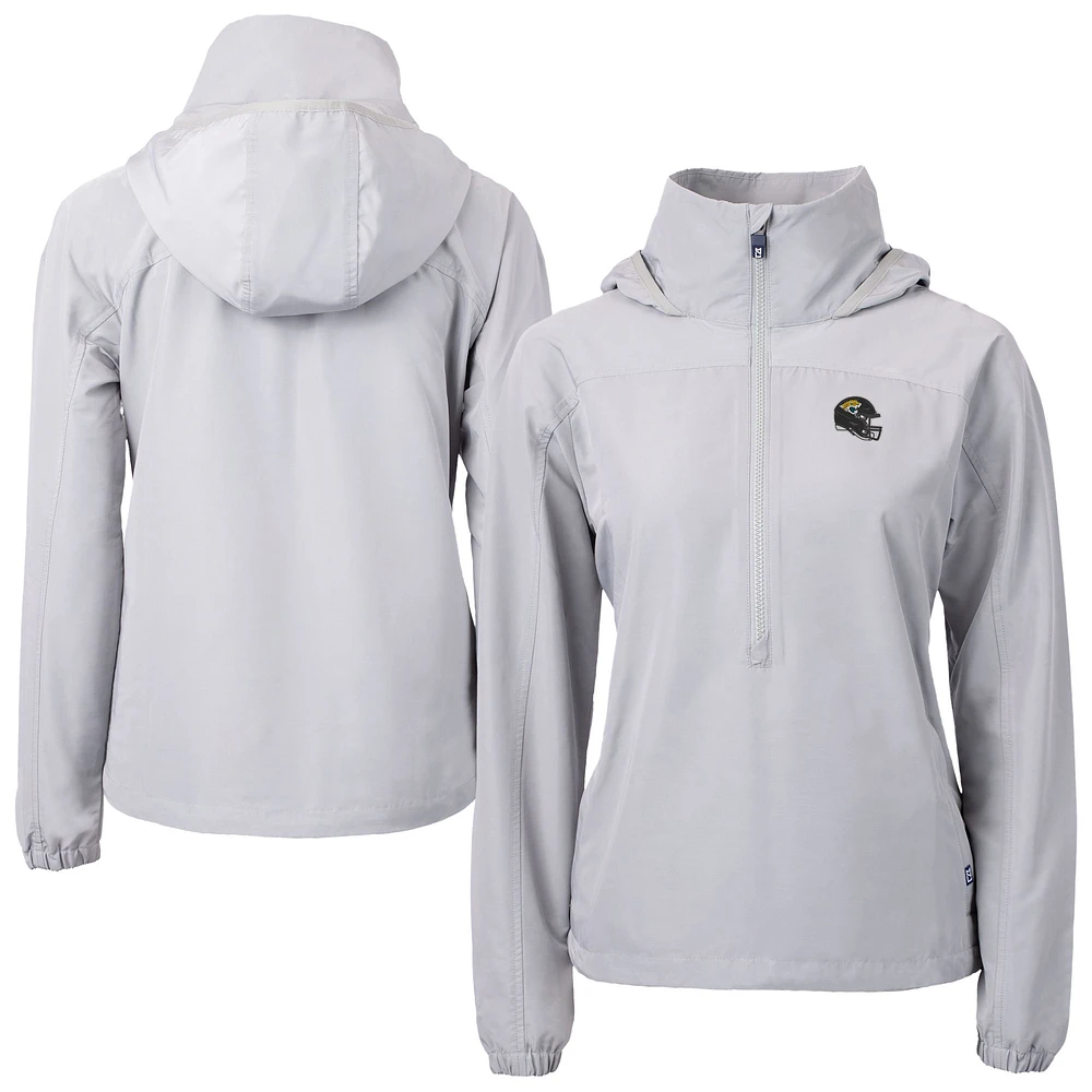 Women's Cutter & Buck Gray Jacksonville Jaguars Charter Eco Recycled Half-Zip Hooded Anorak Jacket