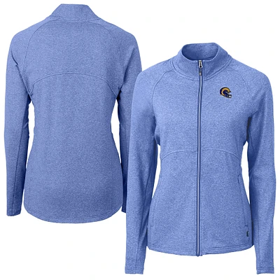 Women's Cutter & Buck Heather Blue Los Angeles Rams Adapt Eco Knit Full-Zip Jacket