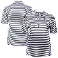 Women's Cutter & Buck Navy Buffalo Bills Virtue Eco Pique Stripe Recycled Quarter-Zip Top