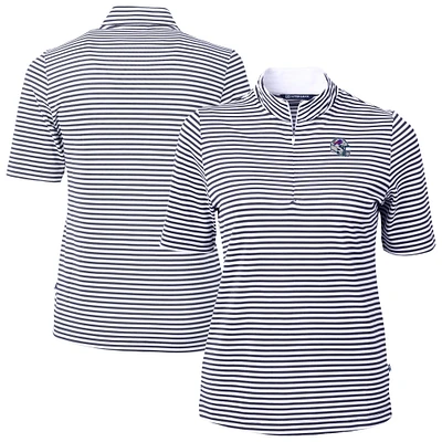 Women's Cutter & Buck Navy Buffalo Bills Virtue Eco Pique Stripe Recycled Quarter-Zip Top