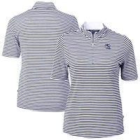 Women's Cutter & Buck Navy Buffalo Bills Virtue Eco Pique Stripe Recycled Quarter-Zip Top