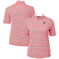 Women's Cutter & Buck Red Buffalo Bills Helmet Logo Virtue Eco Pique Stripe Recycled Quarter-Zip Top
