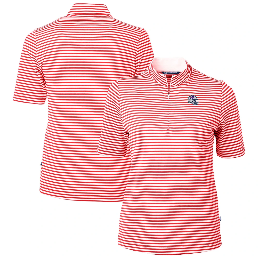 Women's Cutter & Buck Red Buffalo Bills Helmet Logo Virtue Eco Pique Stripe Recycled Quarter-Zip Top