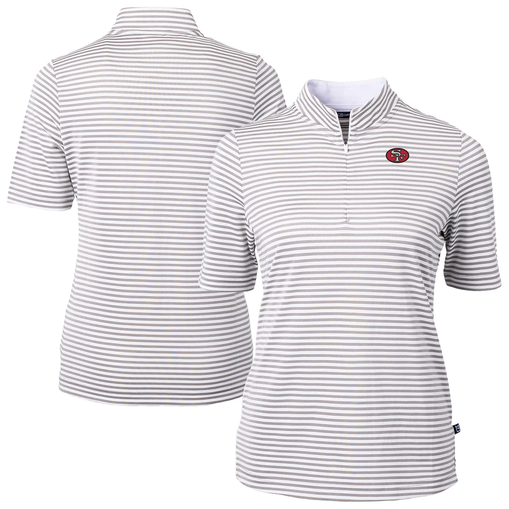 Women's Cutter & Buck Gray San Francisco 49ers Virtue Eco Pique Stripe Recycled Quarter-Zip Top