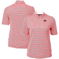 Women's Cutter & Buck Red San Francisco 49ers Helmet Logo Virtue Eco Pique Stripe Recycled Quarter-Zip Top